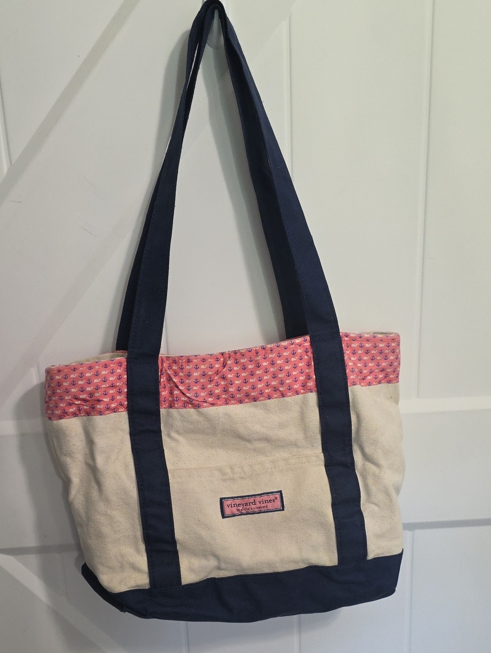 Vineyard Vines Pink Pattern & Navy Canvas Tote